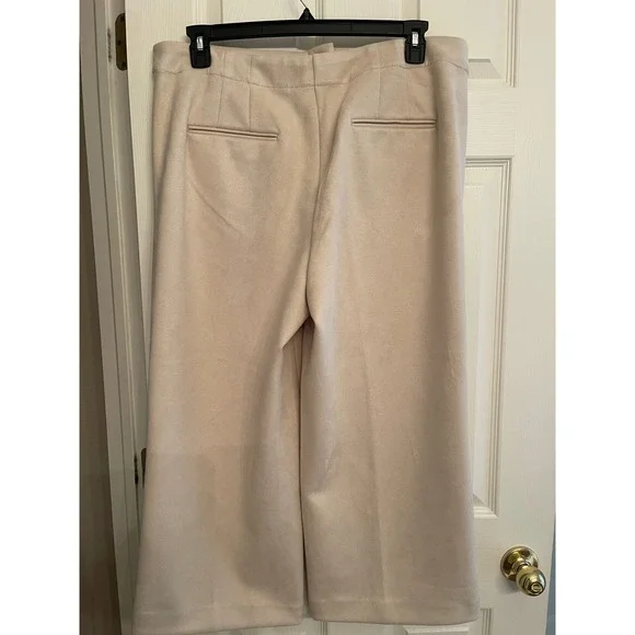 Ann Taylor Kate Women's Faux Suede Wide Leg Pants Cream High Rise Size XL - Picture 7 of 14